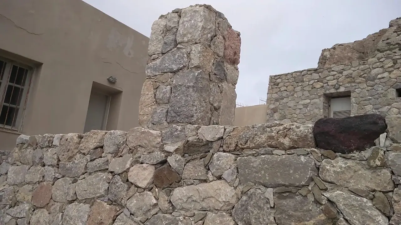 Excavated stone walls and foundations at Ancient Thera above Perissa, Santorini
